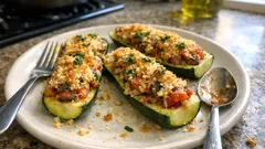 Zucchine ripiene vegetariane al forno: dorate fuori, morbide e profumate dentro